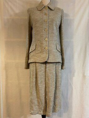 St. John collection gold knit sleeveless dress suit jacket set